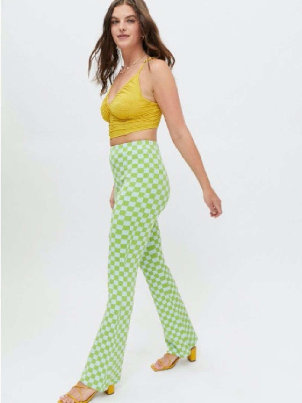 Urban Outfitters Green Checker Flare Pants Size Medium